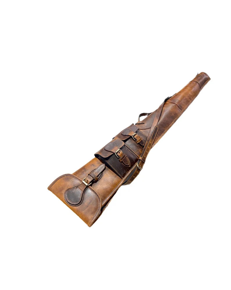 50 Inches Tan Leather Rifle Scabbard with Adjustable Strap - Carrying Handle, Ammo Pockets and Versatile Carrying Strap - Long Gun Cover