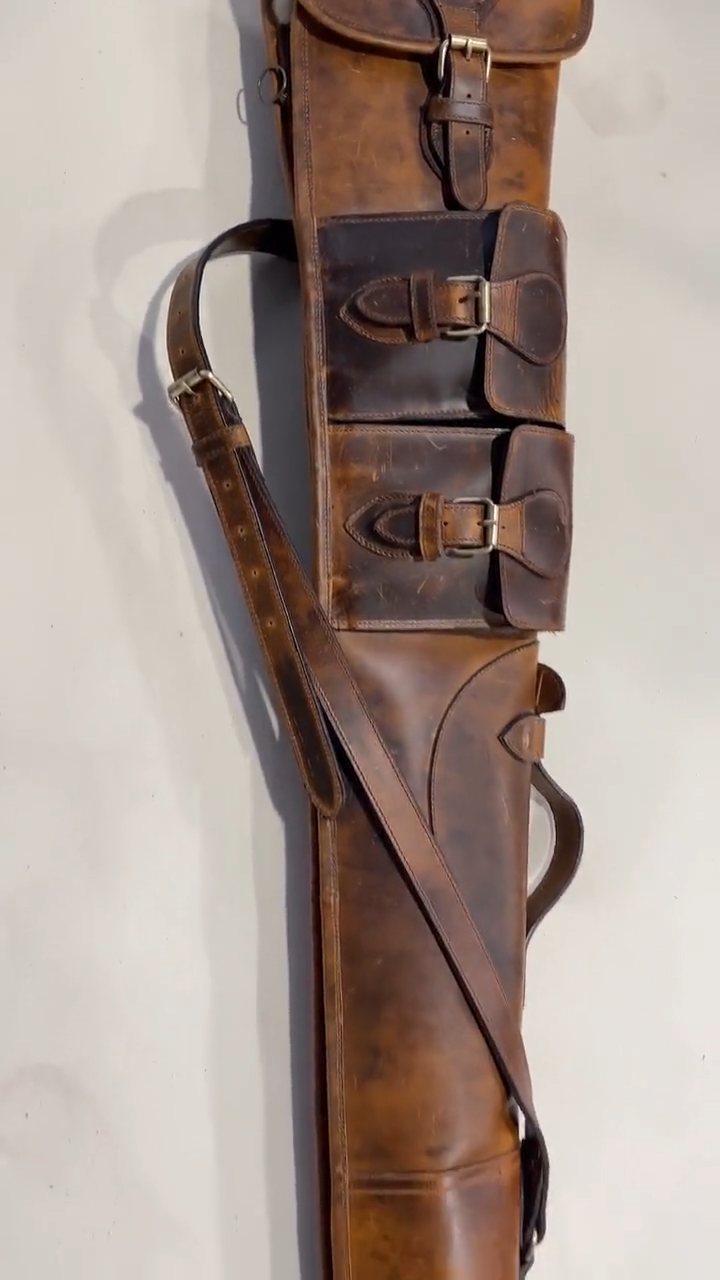 50 Inches Tan Leather Rifle Scabbard with Adjustable Strap - Carrying Handle, Ammo Pockets and Versatile Carrying Strap - Long Gun Cover