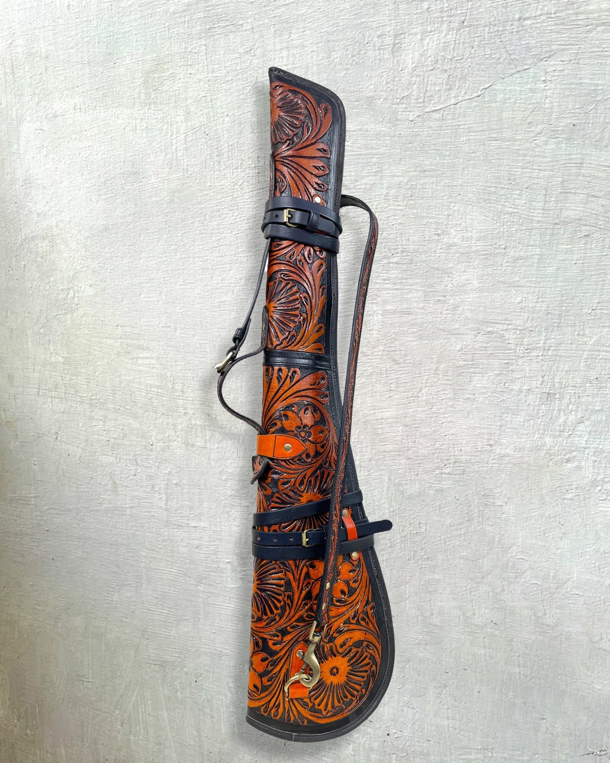 33 Leather Rifle Scabbard Western Tooled Rifle Sleeves Shotgun Case - Brown Two-Tone Engraved Rifle Scabbard Cover with Adjustable Strap