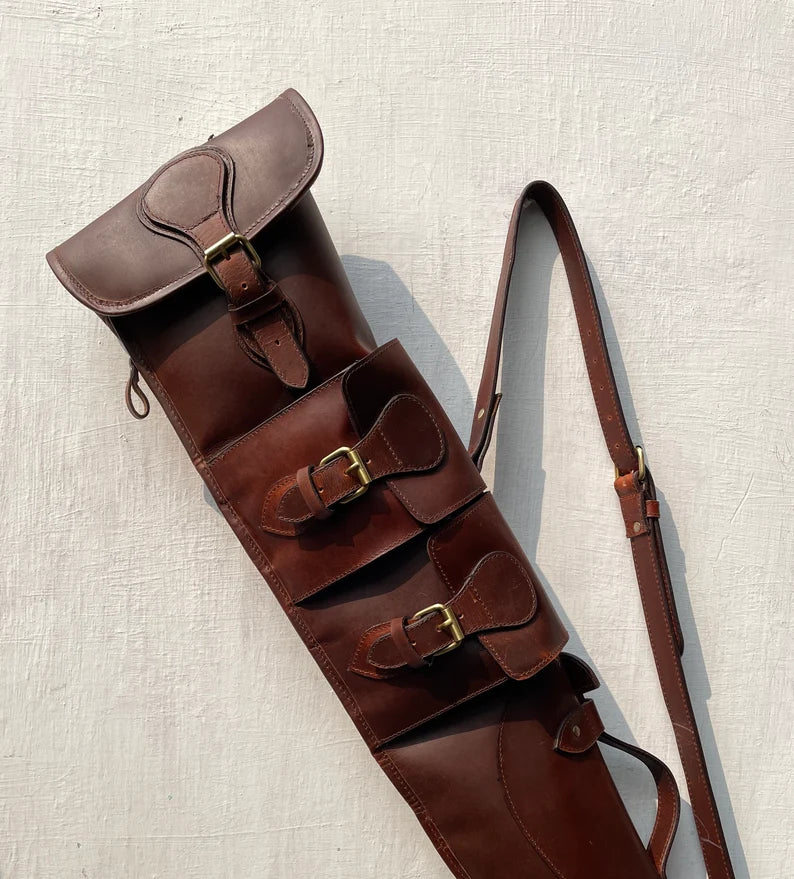 Leather Rifle Scabbard - Full Grain Leather Gun Case Cover Attachment Strap with Carrying Handle, Ammo Pockets, and Versatile Carrying Strap