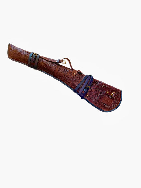 33" Rifle Scabbard for Lever Action Carbine Fits Winchester Marlin Henry, Western Leather Engraved Scabbard Rifle Case with Adjustable Strap