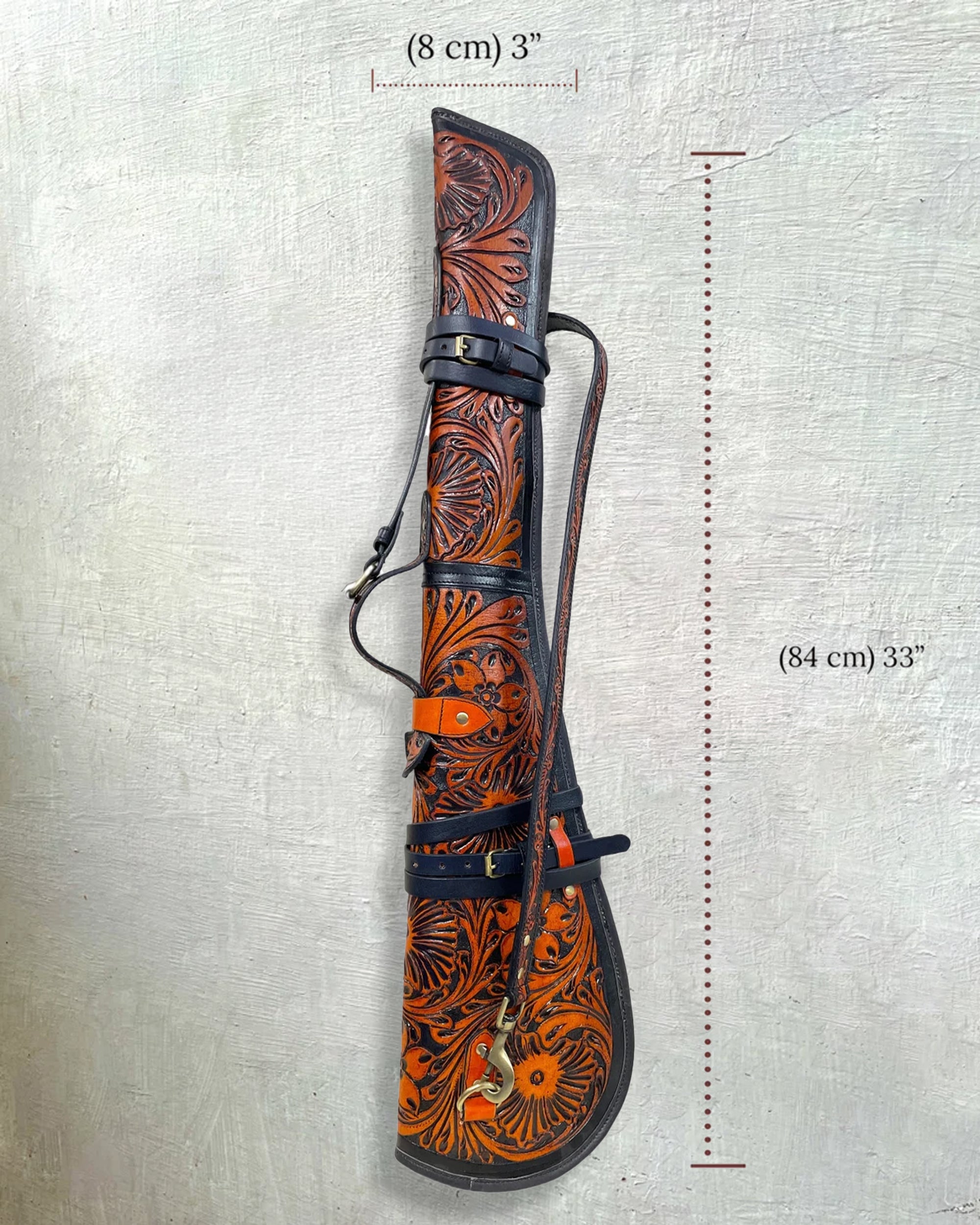 33 Leather Rifle Scabbard Western Tooled Rifle Sleeves Shotgun Case - Brown Two-Tone Engraved Rifle Scabbard Cover with Adjustable Strap