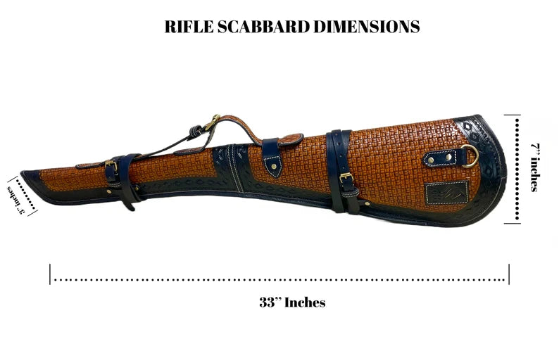 Leather Rifle Scabbard Bag with Adjustable Strap, Handcrafted Tooled Leather Rifle Cover, 16-20 Inch Sheath Lever Action Carved Rifle Case